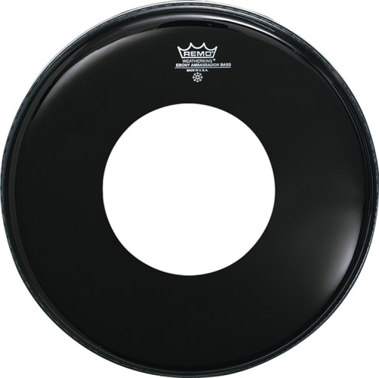 Peau Ebony Ambassador 20" avec decoupe pour grosse caisse