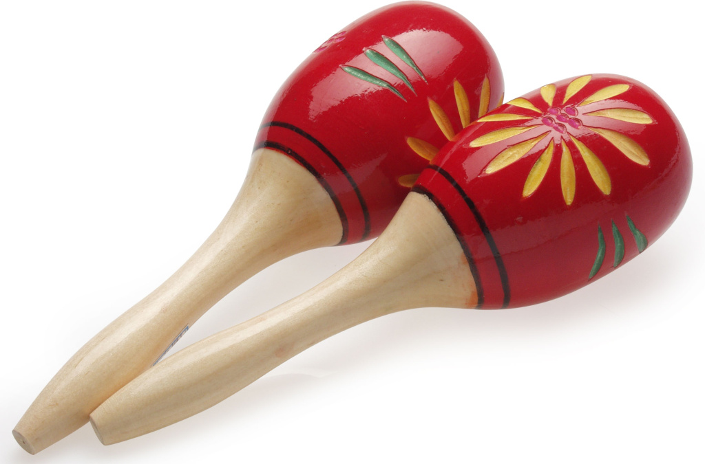 Paire de maracas ovales en bois, finition fleur, rouge, 26 cm