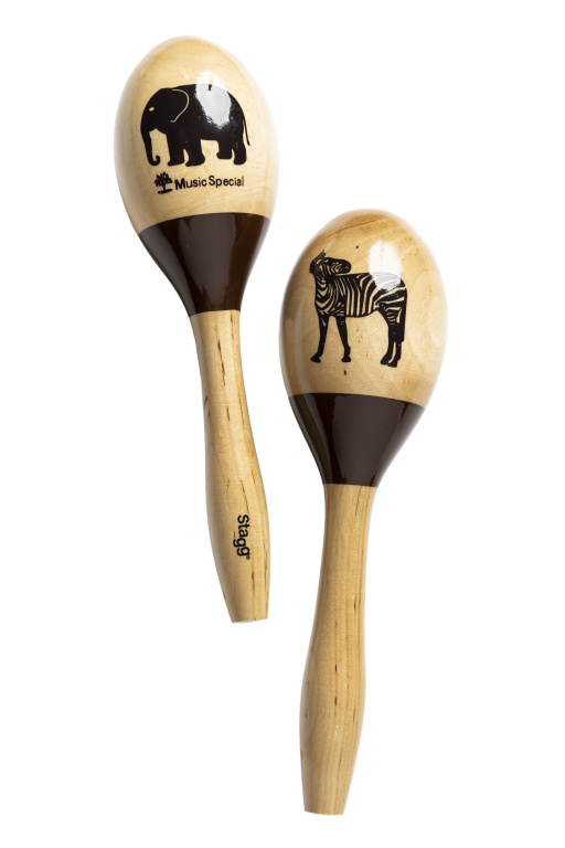 Paire de maracas ovales en bois, finition Afrique, 23 cm