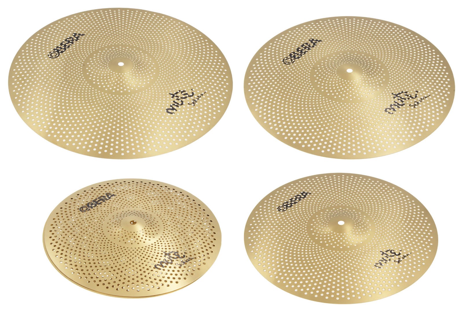 Set 4 Cymbales Silencieuces Mute - 14" 16" 18" 20" - Finition Brass