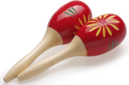 [MRW-16] Paire de maracas ovales en bois, finition fleur, rouge, 16 cm