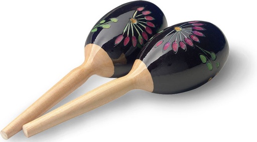 [MRW-19] Paire de maracas ovales en bois, finition fleur, noir, 19 cm