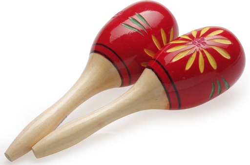[MRW-26] Paire de maracas ovales en bois, finition fleur, rouge, 26 cm
