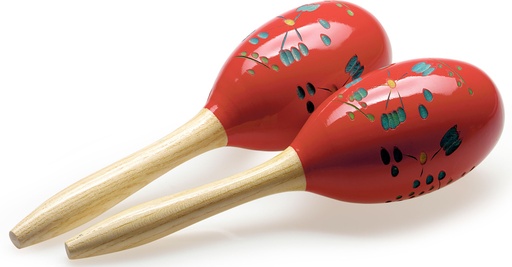 [MRW-29] Paire de maracas ovales en bois, finition fleur, rouge, 28 cm