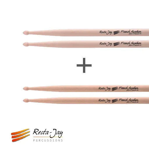 [lotCCFA1+2] Lot de deux paires de baguettes de Caisse-claire/Batterie - Signature Franck Agulhon 1 et 2